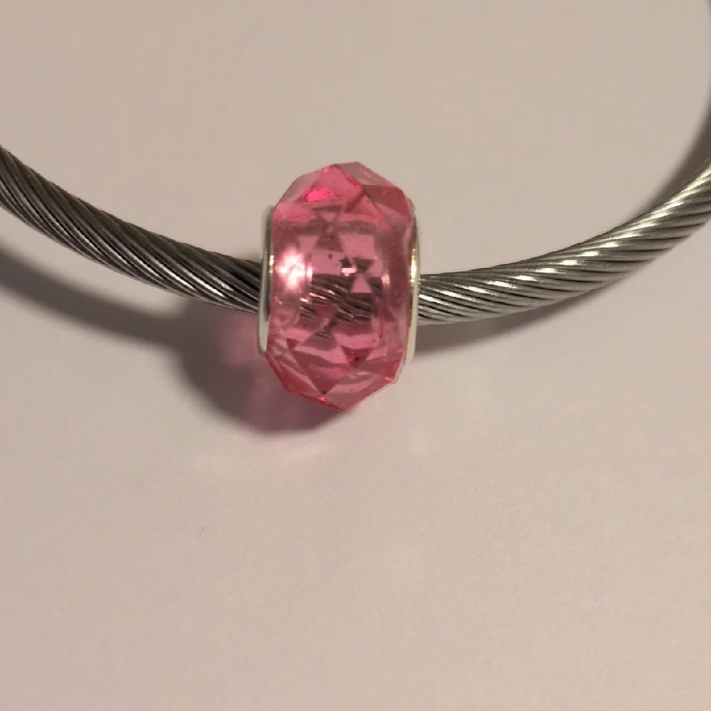 Silver with Translucent Hot Pink Faceted Charm for Pandora‎ Style Bracelet